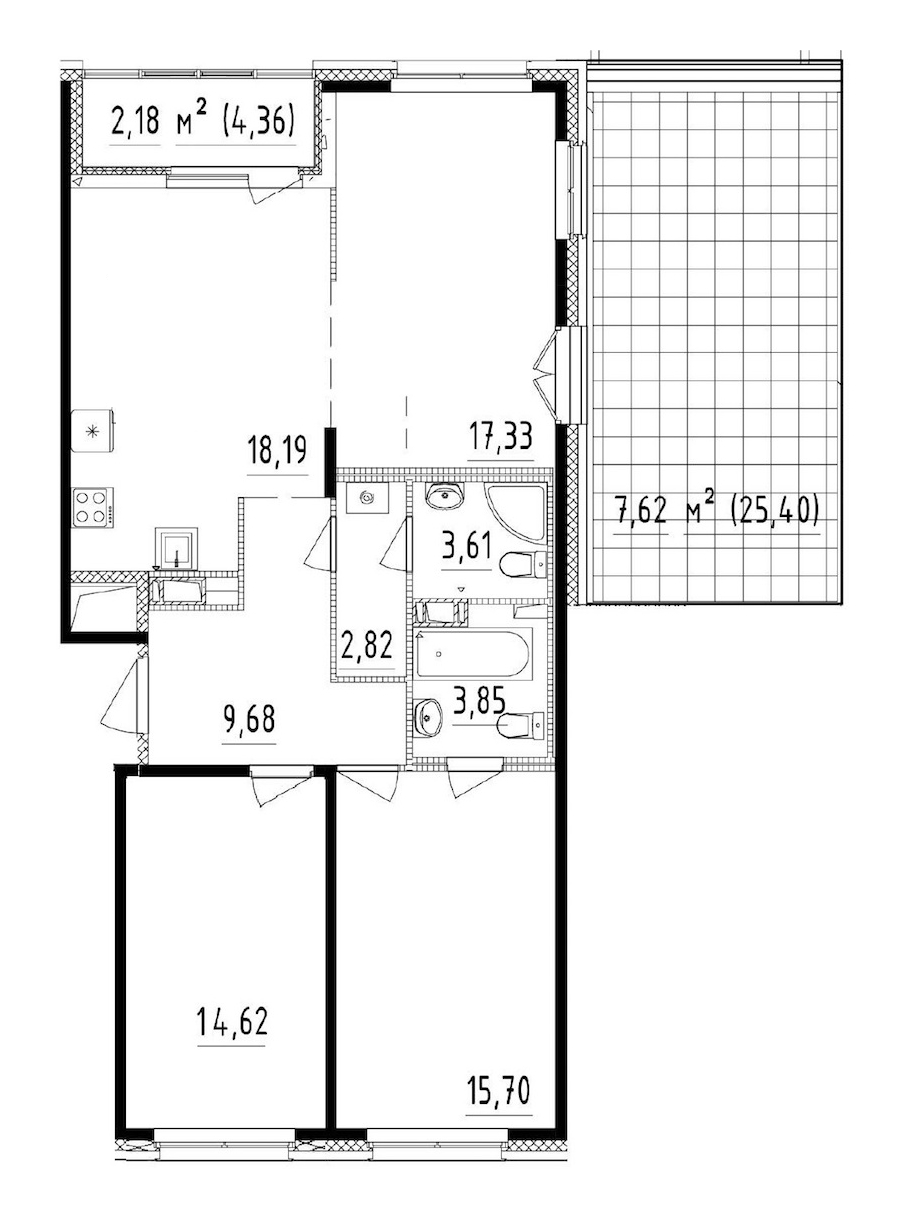 2-комнатная квартира 85.8 м², 13/13 эт., ЖК «Чёрная речка»